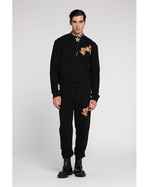 Roberto Cavalli Black Embroidered Cotton Sweatshirt for men