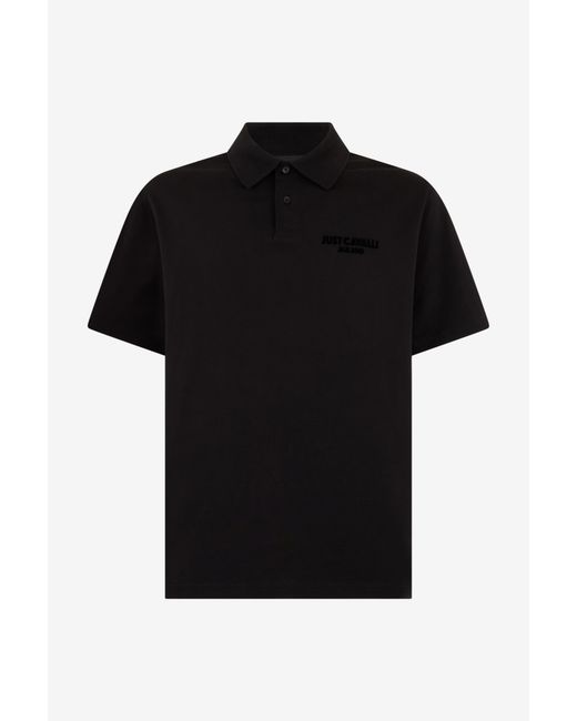 Roberto Cavalli Black Polo With Embroidered Logo for men