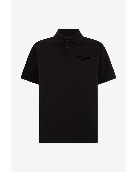 Roberto Cavalli Black Polo With Embroidered Logo for men