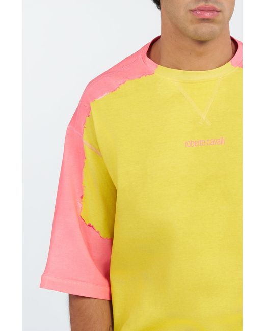Roberto Cavalli Yellow And Color-Block T-Shirt for men