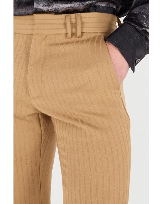 Roberto Cavalli Natural Striped Virgin Wool Pants for men