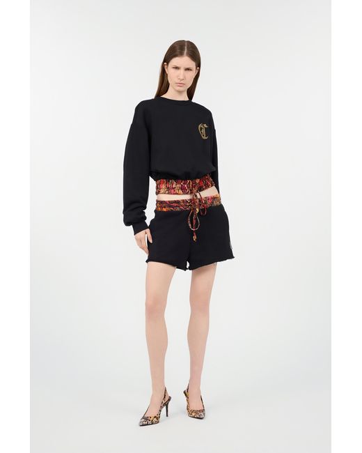 Roberto Cavalli Blue Sports Shorts With Python Print Waistband