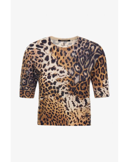 Roberto Cavalli White Malachite Print Short Sleeve Knit