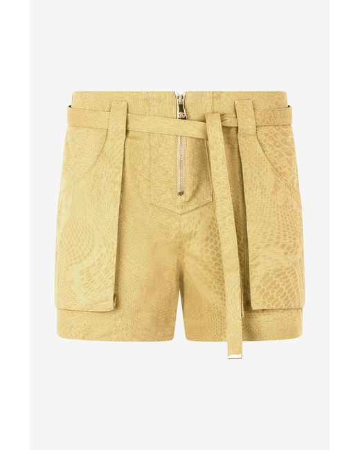 Roberto Cavalli Yellow Shorts Mit Gürtel Und Print Python