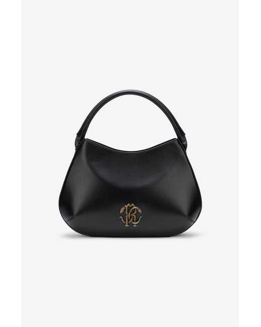 Roberto Cavalli Black Leather Top Handle Bag With Monogram Rc
