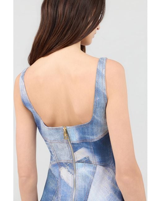 Roberto Cavalli Blue Denim Patch Print Mini Dress