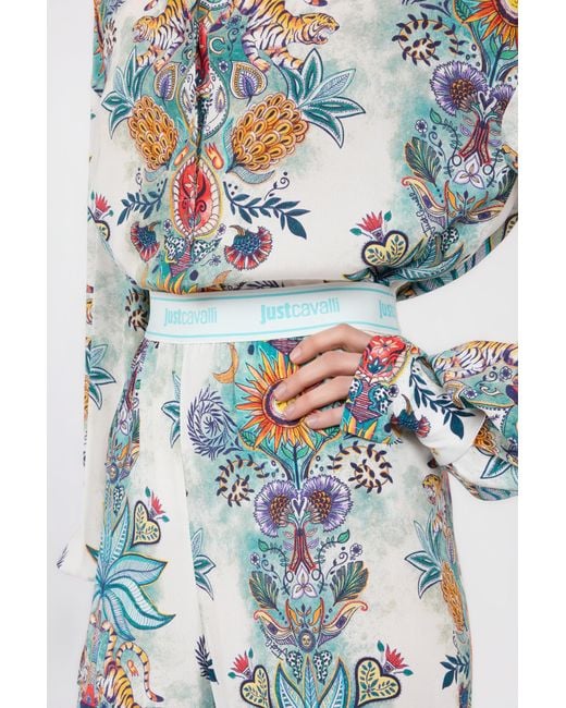Roberto Cavalli Blue Tropical Garden Print Trousers