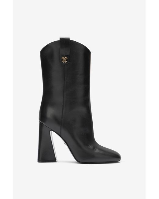 Ankle Boots With Monogram Mirror Snake Roberto Cavalli en coloris Black