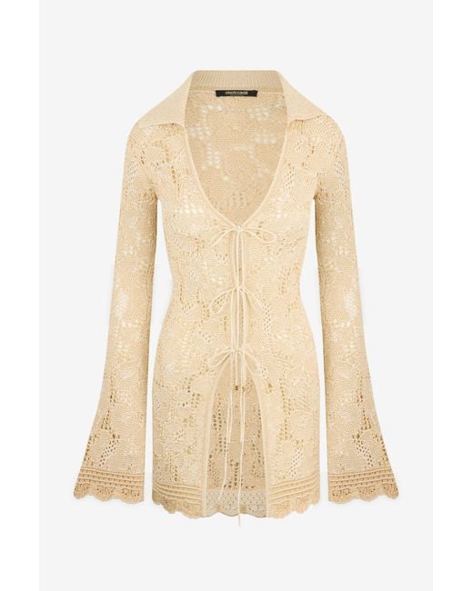 Roberto Cavalli Natural Jaguar Crochet Cardigan