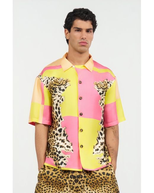 Roberto Cavalli Pink Cavalli Pop Print Silk Shirt for men