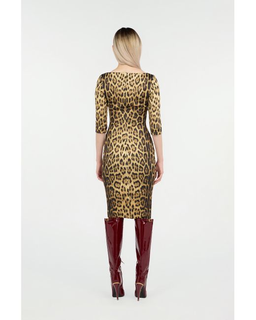 Roberto Cavalli Natural Leopard Print Midi Dress