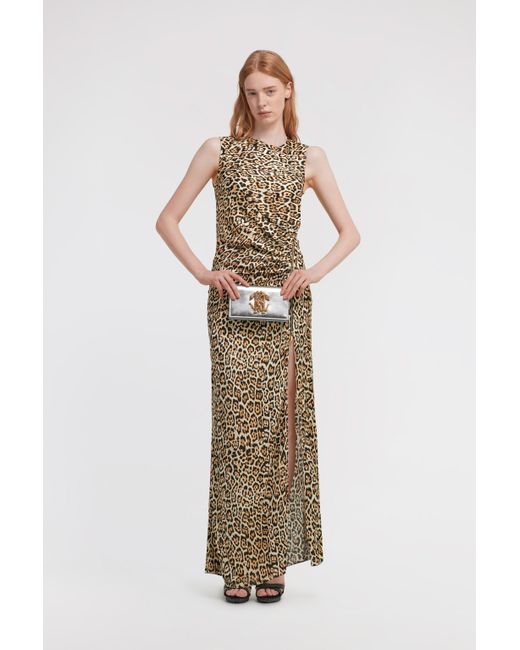 Roberto Cavalli White Kleid Mit Leopardenmuster