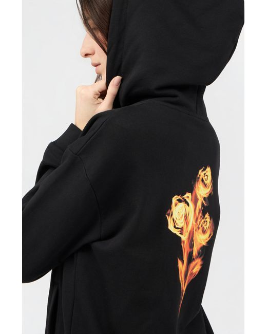 Roberto Cavalli Black Flaming Rose Print Sweatshirt Hoodie