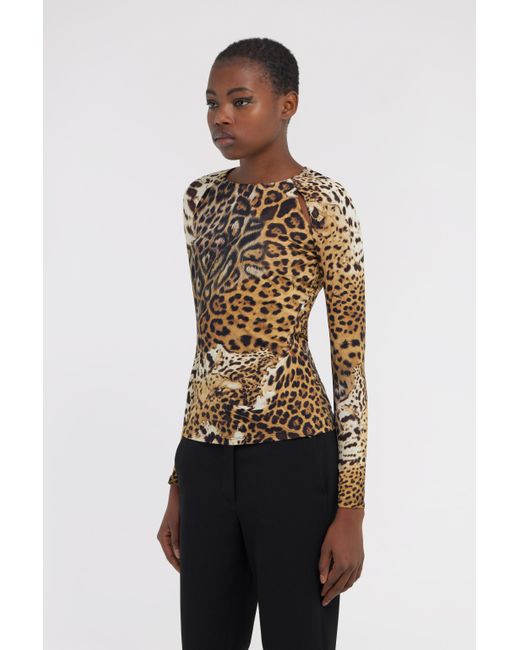 Roberto Cavalli Black Jaguar Skin Print Long-Sleeved T-Shirt