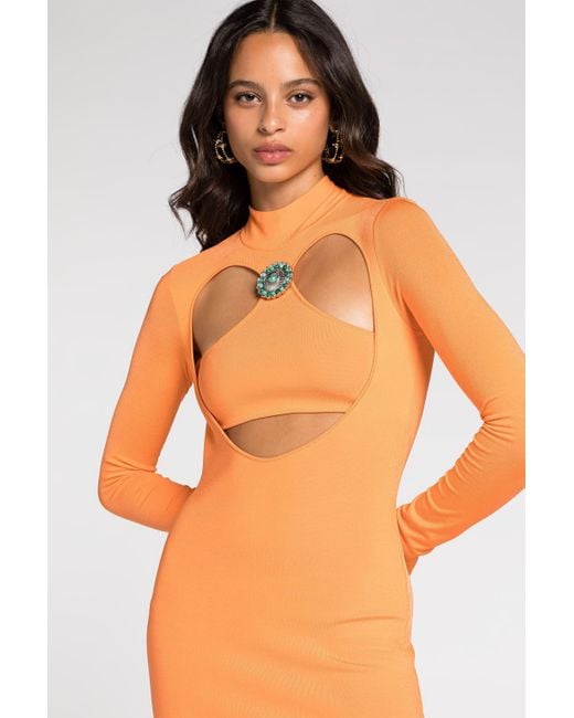Roberto Cavalli Orange Cut-Out Flared Mini Dress