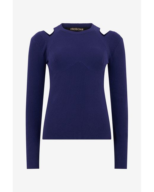 Roberto Cavalli Blue Pullover Mit Schulter-Cut-Outs