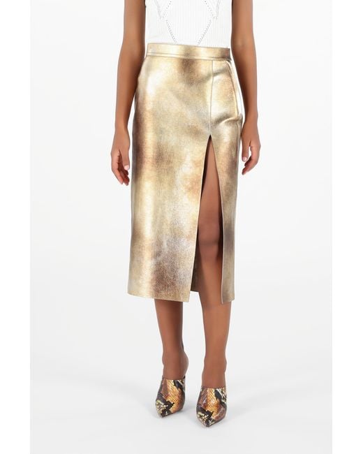 Roberto Cavalli Natural Laminated Leather Skirt