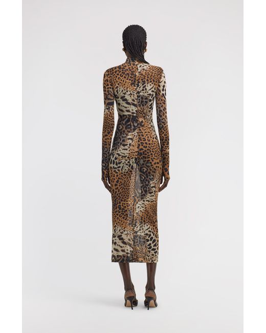 Roberto Cavalli White Long Tulle Dress With Jaguar Print