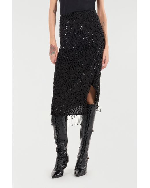 Roberto Cavalli Black Skirt With Beaded Hem