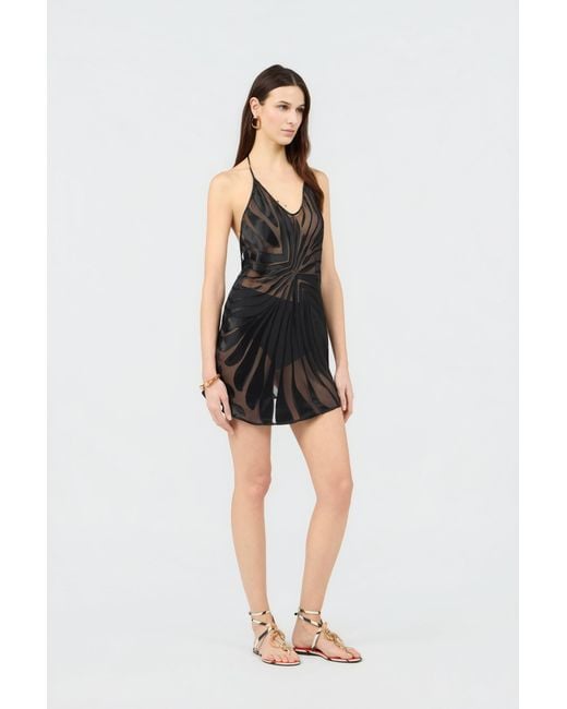 Roberto Cavalli Black Mini Slip Dress With Ray Devoré Print