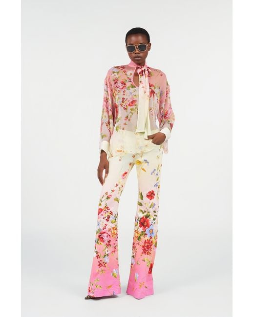 Roberto Cavalli Pink Chiffon Blouse With Miami Flowers Print