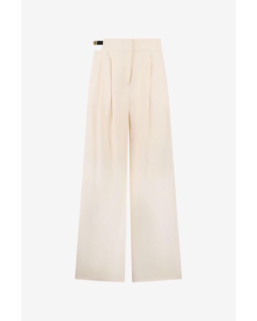 Roberto Cavalli White Cream Wide-Leg Trousers With Cut-Out