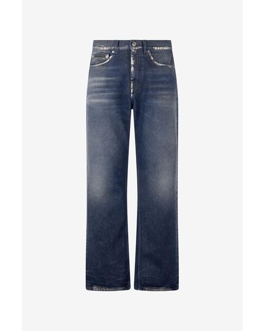 Roberto Cavalli Blue Sandblasted-Effect Jeans With Chain for men