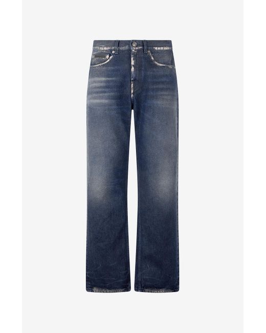 Roberto Cavalli Blue Sandblasted-Effect Jeans With Chain for men