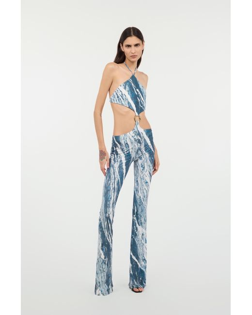 Roberto Cavalli Blue Rubane Print Jumpsuit