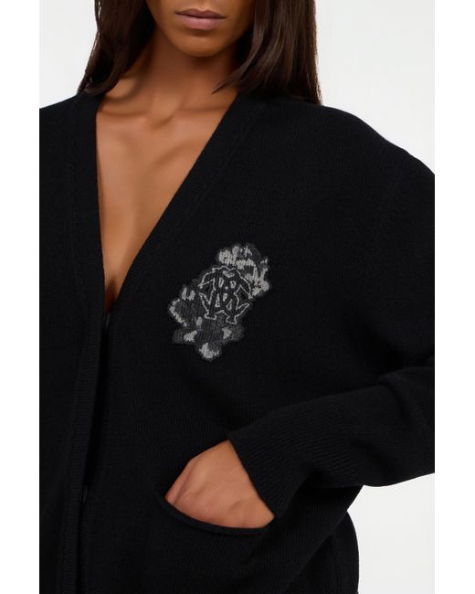 Roberto Cavalli Black Cardigan With Monogram Mirror Snake