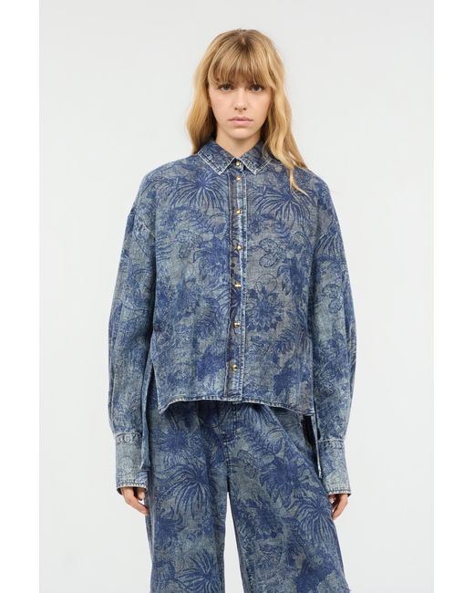 Camisa Con Estampado Floral Roberto Cavalli de color Blue