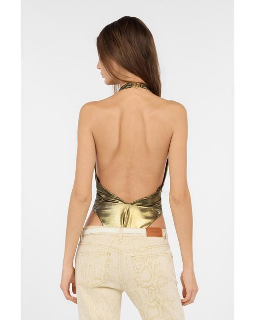 Roberto Cavalli Metallic One-Piece Swimsuit With Geometric Neckline