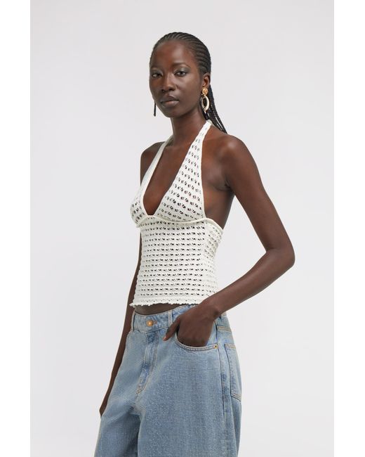 Roberto Cavalli White Crochet Halter Top