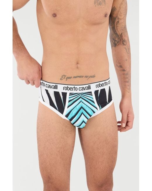 Roberto Cavalli Blue Briefs With Ray Of Sea Print for men