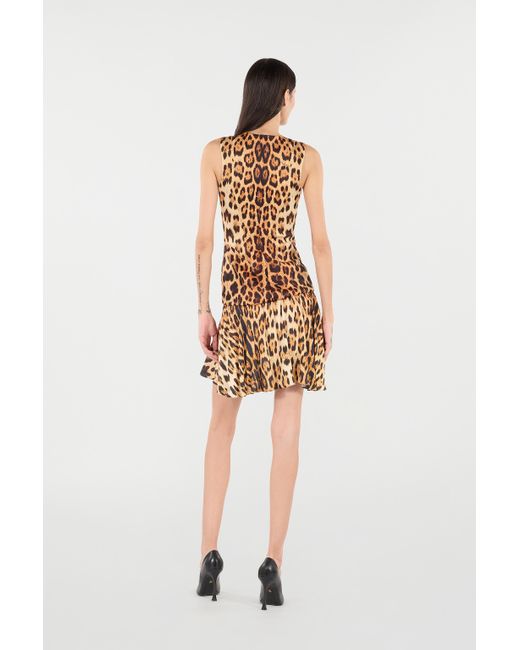 Roberto Cavalli Natural Mini Dress With All-Over Jaguar Skin Print