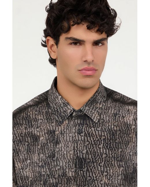 Roberto Cavalli Gray Faded Effect Shirt With All-Over Lettering for men