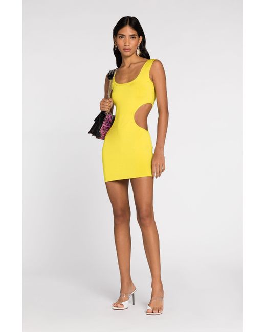 Roberto Cavalli Yellow Cut-Out Knit Mini Dress