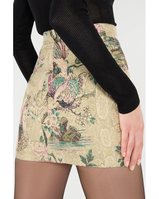 Roberto Cavalli Metallic Miniskirt With Oriental Bird Print