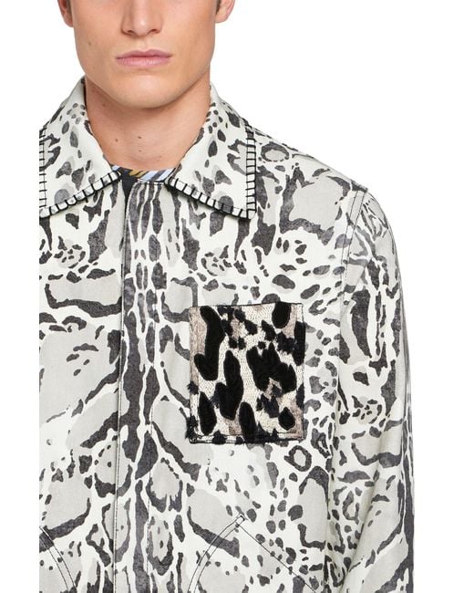 Roberto Cavalli White Lynx Print Shirt Jacket for men