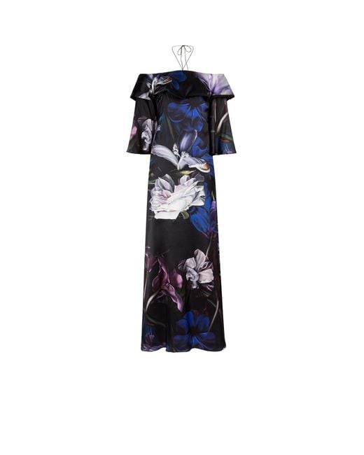 Roberto Cavalli Blue Floral-Print Ruffled Maxi Dress