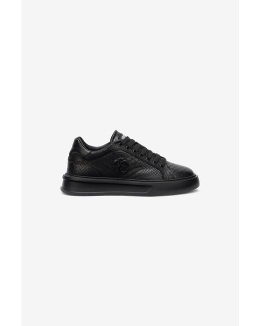 Roberto Cavalli Black Snake-Embossed Sneaker With Monogram Rc