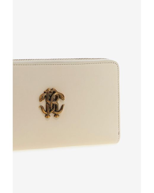 Roberto Cavalli Natural Wallet With Monogram Rc And Zip