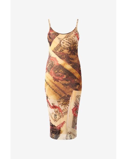 Roberto Cavalli White Sheath Dress With Oriental Print