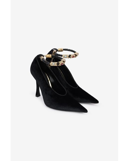 Roberto Cavalli Black Velvet Stiletto Heels With Jewel Anklet