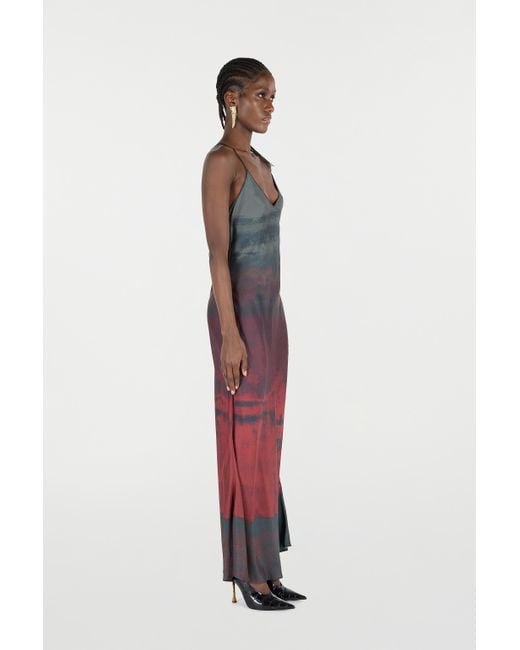 Roberto Cavalli Red Long Slip Dress With A Mottled Effect