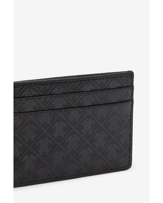 Roberto Cavalli Black Card Holder With All-Over Mirror Snake Monogram for men