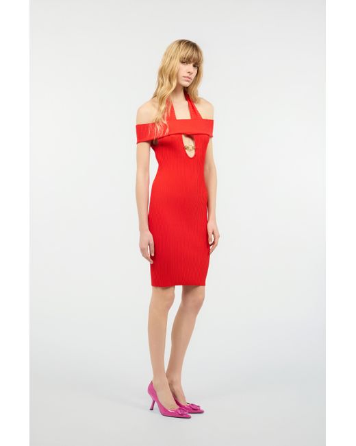 Roberto Cavalli Red Short Rib-Knit Dress