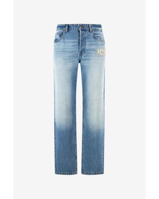 Roberto Cavalli Blue Jeans With Destroyed-Effect Logo for men