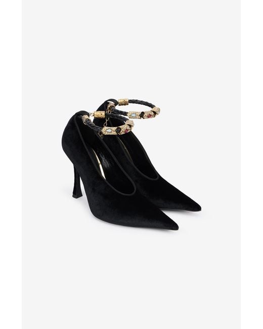 Roberto Cavalli Black Velvet Stiletto Heels With Jewel Anklet
