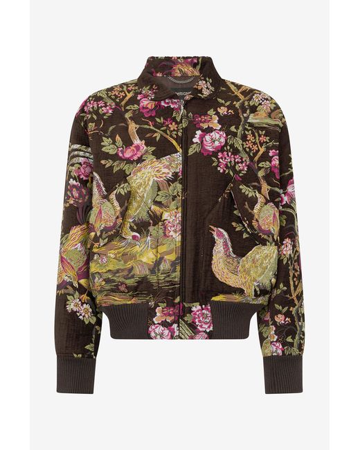 Roberto Cavalli Brown Bomber Jacket With Oriental Bird Print for men